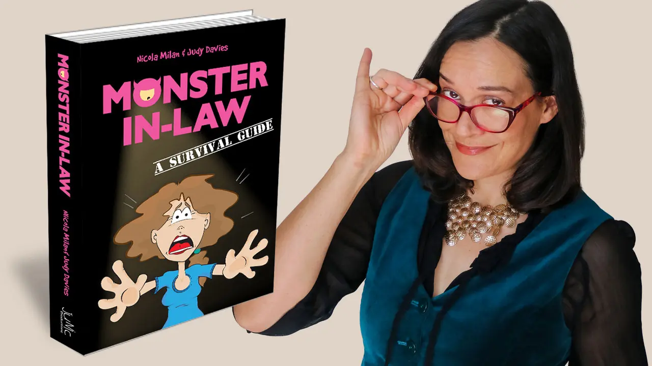 Nicola Milan with her book Monster in Law a Survival Guide